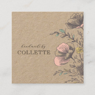 Carte De Visite Carré Logo Fleur Fabriqué à la Main par Kraft