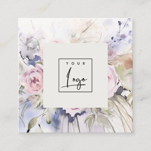 Carte De Visite Carré Logo Floral Abstrait de Rose d'aquarelle Lilac (Devant)