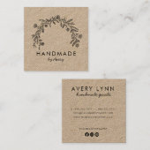 Carte De Visite Carré Logo Floral Rustique Kraft (Devant / Derrière)