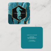 Carte De Visite Carré logo hippocampe sur agate turquoise (Devant / Derrière)