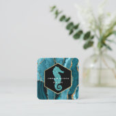 Carte De Visite Carré logo hippocampe sur agate turquoise (Debout devant)
