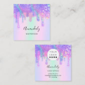 Carte De Visite Carré Logo Holographe Bleu Drift Cosmetics Nails Personn (Devant / Derrière)