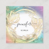 Carte De Visite Carré Logo Holographe Meraid Gold Floral QRCode (Devant)