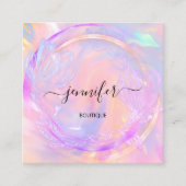 Carte De Visite Carré Logo Holographique Floral QR Code professionnel (Devant)