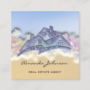 Carte De Visite Carré Logo House Real Estate Agent Home Blue VIP