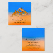 Carte De Visite Carré Logo Maison Agent Immobilier Home Blue Orange (Devant / Derrière)