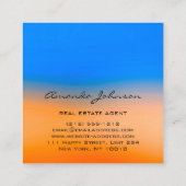 Carte De Visite Carré Logo Maison Agent Immobilier Home Blue Orange (Dos)