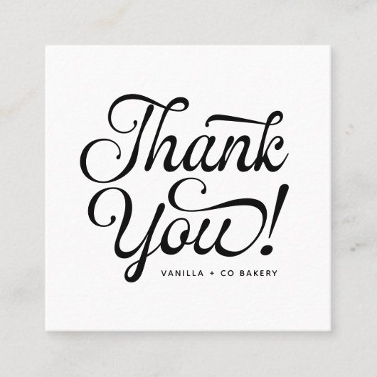 Carte De Visite Carré Logo manuscrit du Merci client de script (Devant)