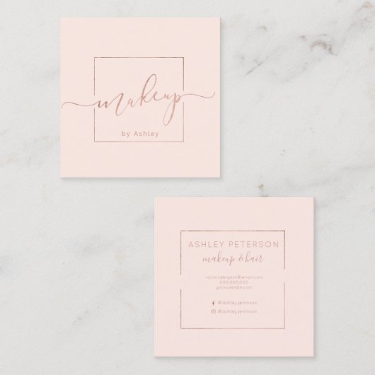 Carte De Visite Carré Logo maquillage préfabriqué moderne rose pâle mini (Devant / Derrière)