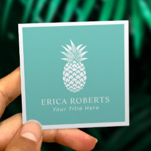 Carte De Visite Carré Logo minimaliste d'ananas Turquoise