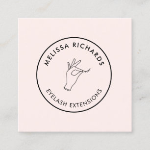 Carte De Visite Carré Logo minimaliste main et cils cercle rose