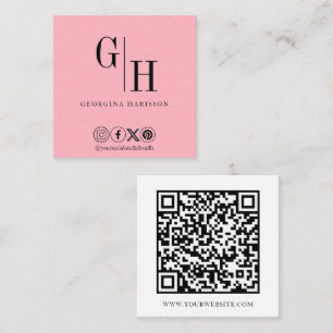 Carte De Visite Carré Logo minimaliste moderne QR Code Pastel Rose