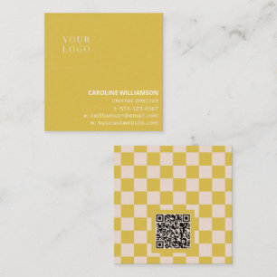 Carte De Visite Carré Logo moderne à carreaux jaunes avec code QR de mar