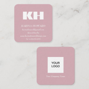Carte De Visite Carré Logo Monogramme professionnel Blush Pink Elegant