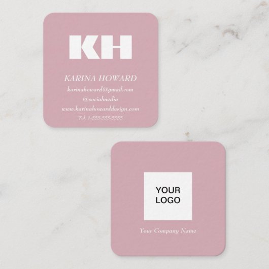 Carte De Visite Carré Logo Monogramme professionnel Blush Pink Elegant (Devant / Derrière)