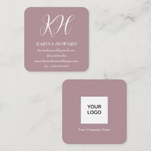 Carte De Visite Carré Logo Monogramme professionnel Blush Pink Elegant