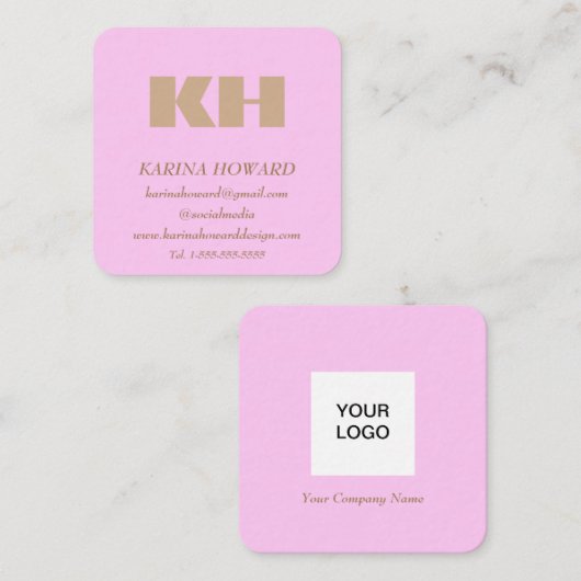 Carte De Visite Carré Logo Monogramme professionnel Blush Pink Elegant (Devant / Derrière)