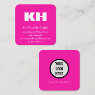 Carte De Visite Carré Logo Monogramme professionnel Hot Pink Élégant