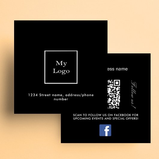 Carte De Visite Carré Logo noir blanc Code QR Facebook Suivez-nous