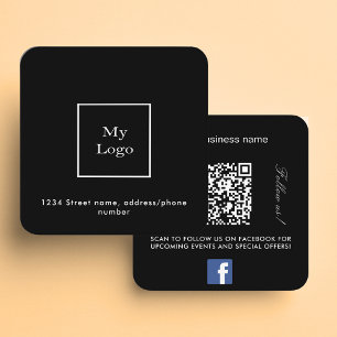 Carte De Visite Carré Logo noir blanc Code QR Facebook Suivez-nous