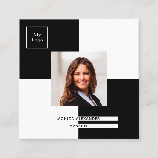 Carte De Visite Carré Logo noir blanc photo code QR (Devant)