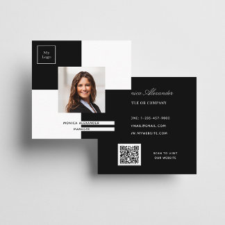 Carte De Visite Carré Logo noir blanc photo code QR