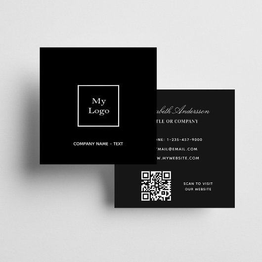 Carte De Visite Carré Logo noir blanc QR code élégant