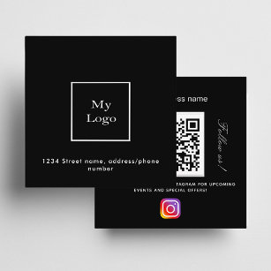 Carte De Visite Carré Logo noir blanc QR code Instagram Suivez-nous