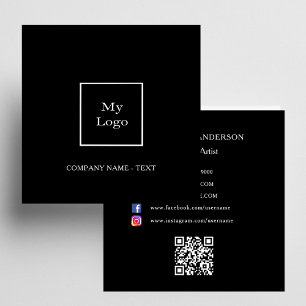 Carte De Visite Carré Logo noir blanc QR code social media premium