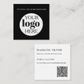 Carte De Visite Carré Logo noir de code QR Simple Blanc (Devant / Derrière)