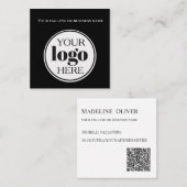 Carte De Visite Carré Logo noir de code QR Simple Blanc (Devant / Derrière)