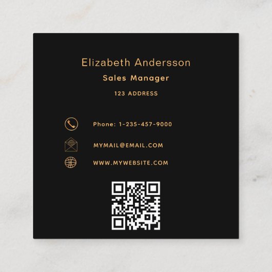 Carte De Visite Carré Logo noir or code qr (Dos)