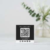 Carte De Visite Carré Logo noir QR Code Custom Social Media (Debout devant)