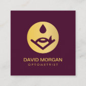 Carte De Visite Carré Logo Optométriste Oeil Bourgogne Et Or (Devant)