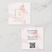 Carte De Visite Carré Logo or en marbre rose vif élégant code QR (Devant / Derrière)