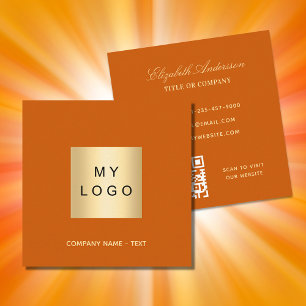 Carte De Visite Carré Logo orange brûlé QR code minimaliste