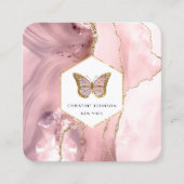Carte De Visite Carré logo papillon sur agate rose (Devant)