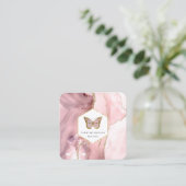 Carte De Visite Carré logo papillon sur agate rose (Debout devant)