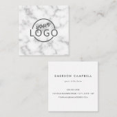 Carte De Visite Carré Logo personnalisé carré élégant en marbre (Devant / Derrière)