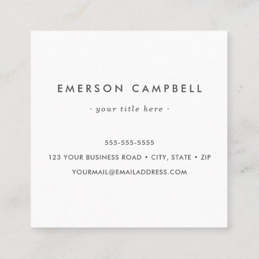 Carte De Visite Carré Logo personnalisé carré élégant en marbre (Dos)