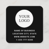 Carte De Visite Carré Logo personnalisé Code moderne noir et QR (Devant)
