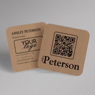 Carte De Visite Carré Logo personnalisé de papier Kraft de code QR