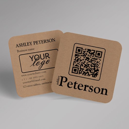 Carte De Visite Carré Logo personnalisé de papier Kraft de code QR