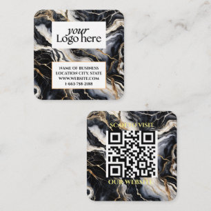 Carte De Visite Carré Logo personnalisé en marbre noir et code QR