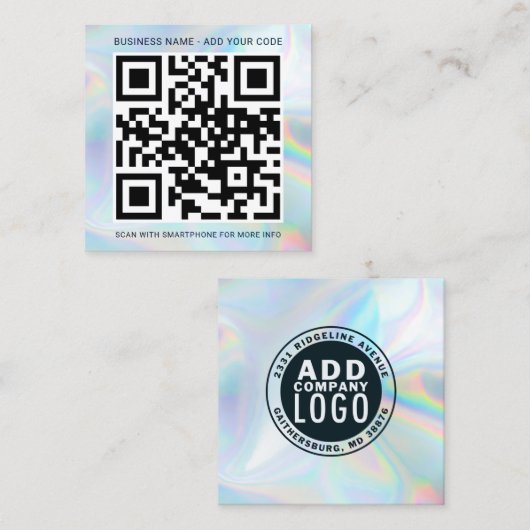 Carte De Visite Carré Logo personnalisé et code QR Holographic Professio (Devant / Derrière)