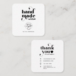 Carte De Visite Carré Logo personnalisé fait à la main avec amour Merci