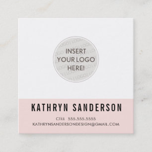 Carte De Visite Carré LOGO PERSONNALISÉ moderne minimaliste chic rose pâ