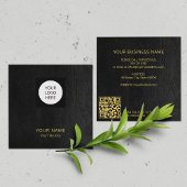 Carte De Visite Carré Logo personnalisé moderne QR code noir or