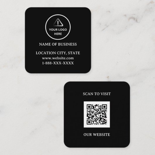 Carte De Visite Carré Logo personnalisé noir moderne et code QR (Devant / Derrière)