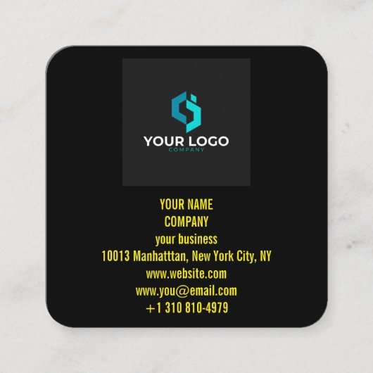 Carte De Visite Carré Logo personnalisé noir moderne et code QR (Devant)